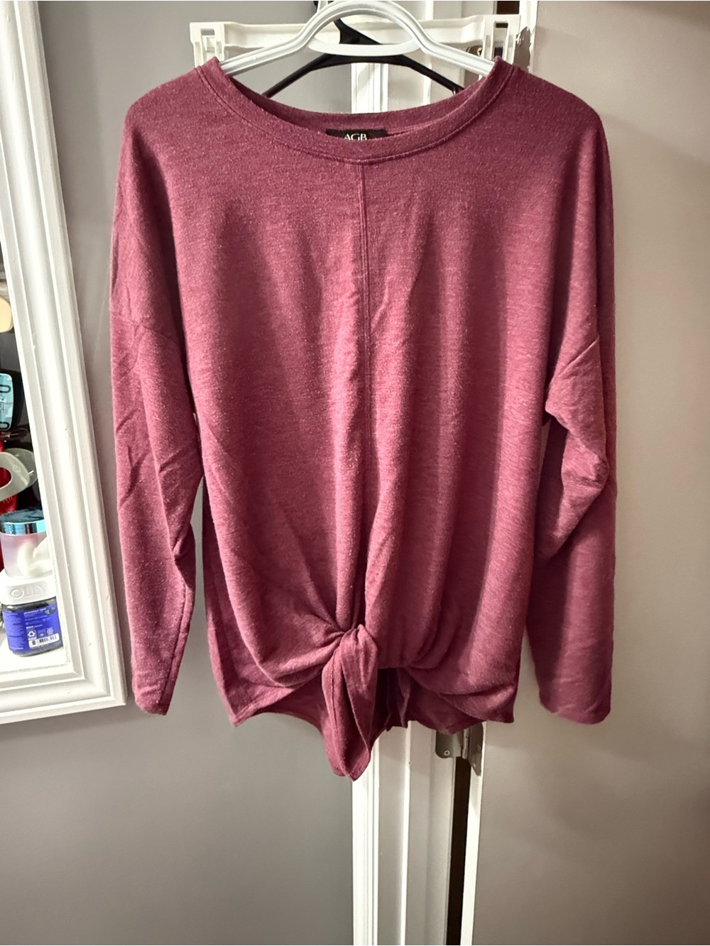 AGB Dusty Rose Tie-Front Long Sleeve Top